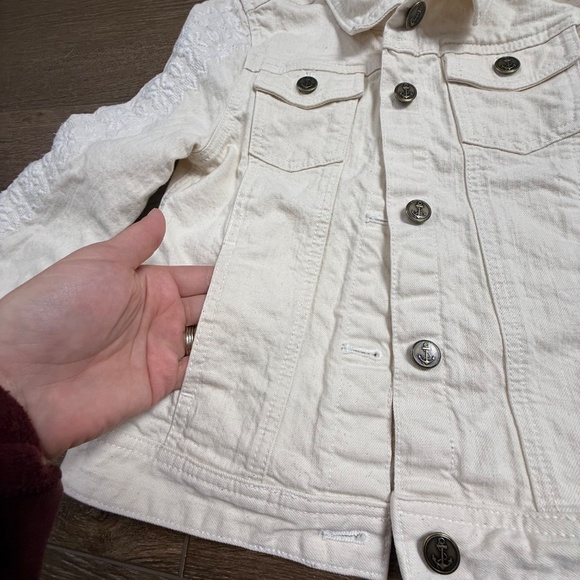 Crewcuts By J. Crew Girls Cream Denim Jean Jacket, Button Front, Embroidered 10 - Picture 6 of 16